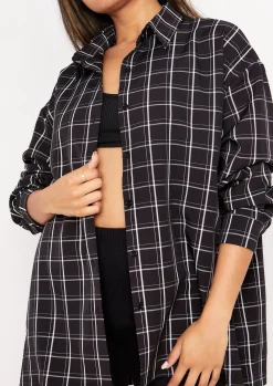 Tops*Missy Empire Teresa And White Longline Checked Oversized Shirt Black