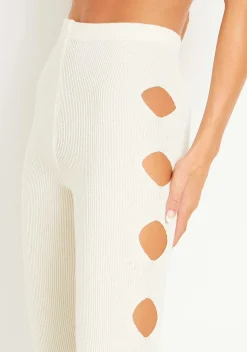 Rave Outfits|Airport Vibin'*Missy Empire Tessa Cream Knitted Split Hem Trousers
