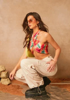 Swimwear|Beachwear*Missy Empire Thea Multi Print Cross Over Halter Neck Bikini Top Multicoloured