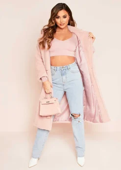 Tops|Basics*Missy Empire Tilda Basic Jersey V Plunge Crop Top Rose