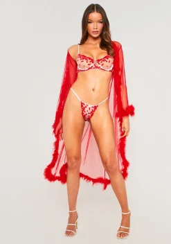 Lingerie*Missy Empire Tina Red Heart Print Transparent Bra And Brief Set
