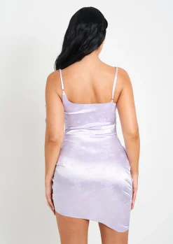 Mini Dresses|Party Dresses*Missy Empire Tinsley Lilac High Shoulder Jacquard Satin Mini Dress