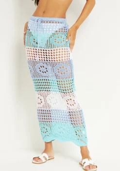 Skirts|Knitwear*Missy Empire Valentina Crochet Panelled Maxi Skirt Blue