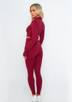 Gym Bottoms|Leggings*Missy Empire Valeria Burgundy High Waisted Gym Leggings Red