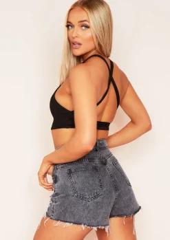 Airport Vibin'|Tops*Missy Empire Vanessa Cross Back Crop Top Black