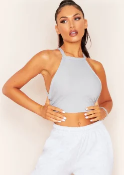 Airport Vibin'|Tops*Missy Empire Vanessa Cross Back Crop Top Grey