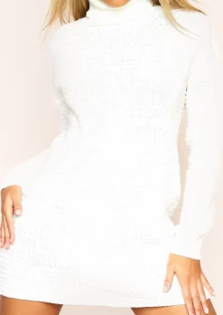 Long Sleeve Dresses|Knitted Dresses*Missy Empire Vena Cream Knitted Roll Neck Jumper Dress