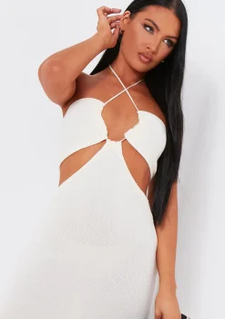 Knitted Dresses|Midi Dresses*Missy Empire Verity Cream Knitted Cut Out Halter Neck Dress