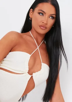Knitted Dresses|Midi Dresses*Missy Empire Verity Cream Knitted Cut Out Halter Neck Dress