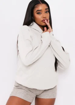 Airport Vibin'|Hoodies & Sweats*Missy Empire Vickie Beige Oversized Drawstring Hoodie