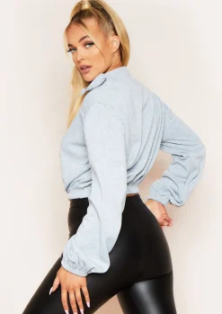 Airport Vibin'|Loungewear*Missy Empire Victoria Grey Quarter Zipped Cropped Jumper