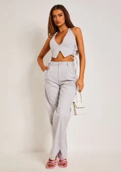 Trousers|Co-Ords*Missy Empire Yasmin Light Grey Straight Leg Trousers