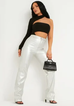 Rave Outfits|Concert Outfits*Missy Empire Yasmine Black One Sleeve Cut Out Bodysuit
