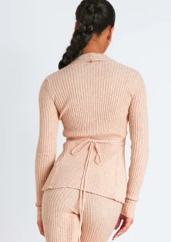 Airport Vibin'|Loungewear*Missy Empire Yuna Beige Ribbed Knitted Side Split Trouser