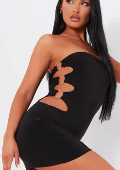 Rave Outfits|Little Black Dresses*Missy Empire Zaira Bandeau Dress With Ring Cut Out Black