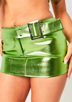 Rave Outfits|Skirts*Missy Empire Zara Green Metallic Belted Micro Mini Skirt