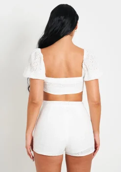 Shorts|Co-Ords*Missy Empire Zaria White Broidery Matching Shorts