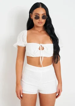Shorts|Co-Ords*Missy Empire Zaria White Broidery Matching Shorts