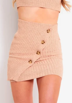 Skirts|Knitwear*Missy Empire Zia Beige Rib Knit Button Up Mini Skirt