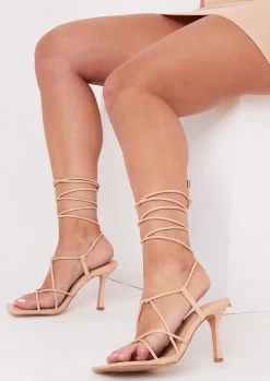 Heels*Missy Empire Zoey Beige Lace Up Square Toe Strappy Heels