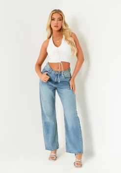 Tops*Missy Empire Zoey White Lace Up Detail Halter Top