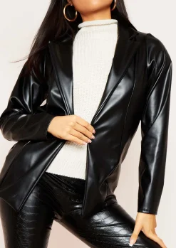Coats & Jackets|Blazers*Missy Empire Zoya Black Faux Leather Fitted Blazer
